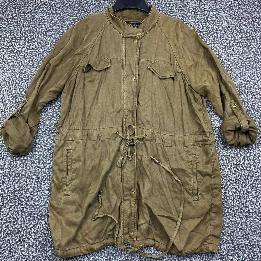 Lucky Brand Utility Field Jacket Women Medium Olive Green Drawstring Waist Zip M